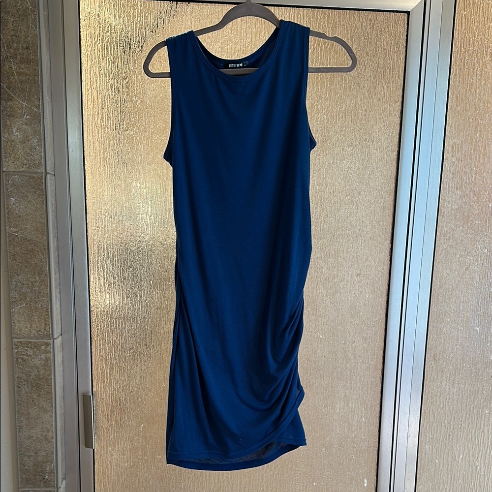 Blue Sheath Midi Dress Crew Neck Sleeveless